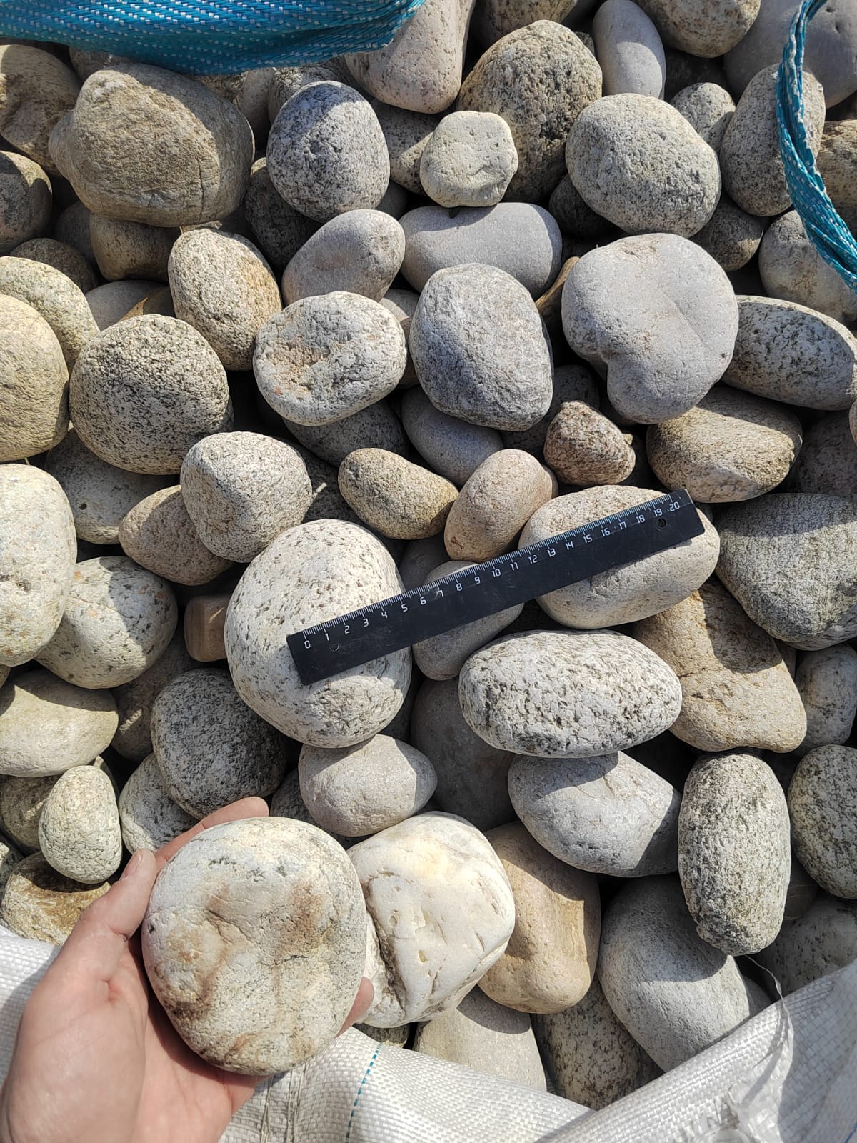  Галька речная окат (серо-белая) фр. 70-120 мм купить   в Санкт-Петербурге галька галечник бело-серая, серо-белая, серая, белая речная природная галька  5500 руб/т   фото 