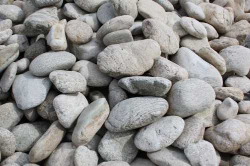 Бело-серый валунчик фр.100-300 мм.  купить в Санкт-Петербурге крупный камень для ландшафта серый, белый бело-серый валун крупная галька 4500 руб/т   фото 