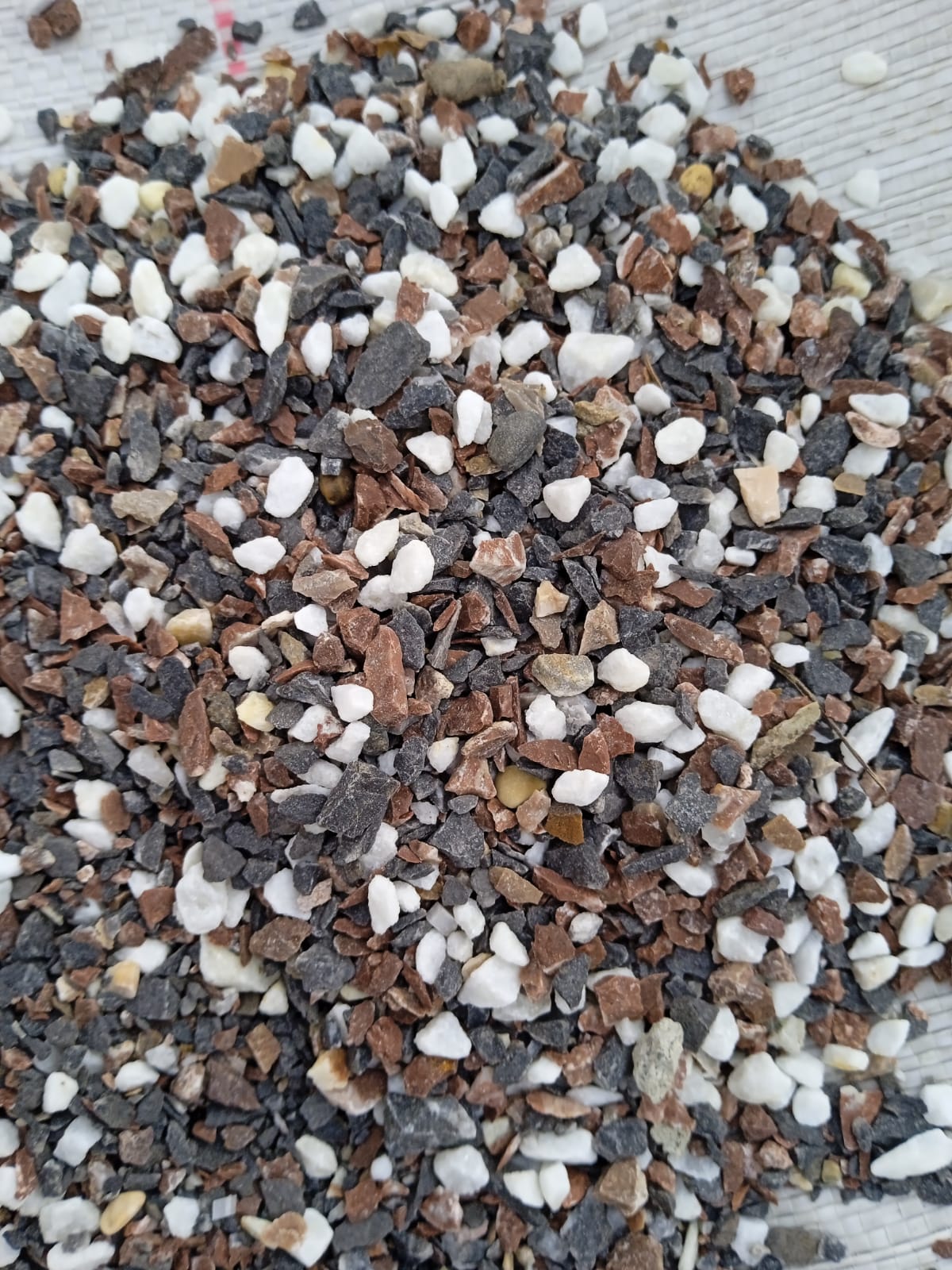  Мраморная галька Далматин (щебень галтованный микс:: белый-черный) фр.5-10 мм  купить  в Санкт-Петербурге мрамор белый, черный, молочный, серый галтовка мраморная окатанная декоративная ландшафтная 14500 руб/т   фото 